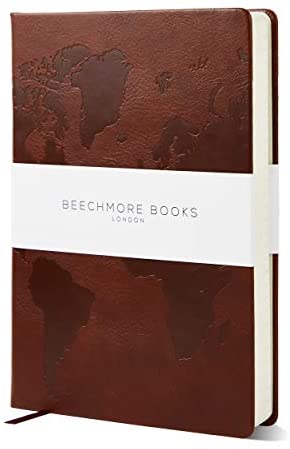 Travel Planner by Beechmore Books of London | Large 5.75" x 8.25" | Vegan Leather Hardcover Notebook with Travel Checklists and 8 Trip Sections | Thick 120gsm Lined Paper | Gift Box | Chestnut Brown