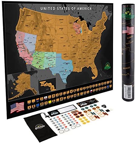 Scratch Off Map of The United States – Deluxe Travel Map with 50 State Flags and Landmarks - Tracks Where You Have been, Full Accessories Set Included, Perfect Gift for Travelers, by Earthabitats