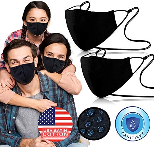 3 Layer Swiss Tech Nano-Zinc Cover [ Pack of 2 - 1-SIZE FITS ALL ] on USA Cotton & Waterproof Fabric with Nose Bridge, Adjustable Strap , Washable & Reusable 40x the Black Cotton Mouth Protection for Men & Women