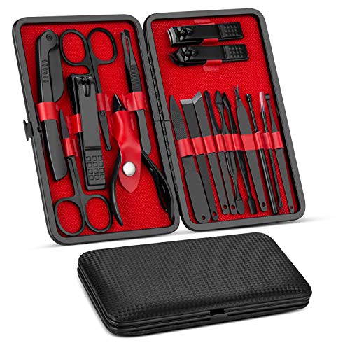 Vabogu Manicure Set, Pedicure Kit, Nail Clippers, Professional Grooming Kit, Nail Tools 8 In with Luxurious Travel Case For Men and Women 2020 Upgraded Version, Black, 1 Count