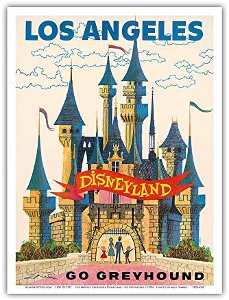 Los Angeles, USA - Disneyland - Go Greyhound (Greyhound Bus Lines) California - Vintage Travel Poster c.1950s - Master Art Print 9in x 12in