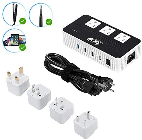 Key Power 200-Watt Step Down 220V to 110V Voltage Converter & International Travel Adapter/Power Strip - [Use for USA Appliance Overseas in Europe, Australia, UK, Ireland, Italy and More]