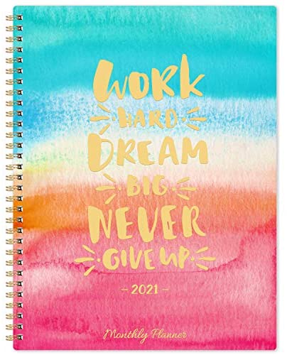 2021 Monthly Planner - 12-Month Planner with Tabs, Pocket, Contacts and Passwords, 8.5" x 11", Jan. - Dec. 2021, Twin-Wire Binding - Watercolor by Artfan