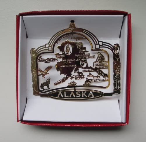 Alaska State Brass Ornament Vacation Souvenir Gift