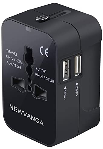 NEWVANGA International Universal All in One Worldwide Travel Adapter Wall Charger AC Power Plug Adapter with Dual USB Charging Ports for USA EU UK AUS European Cell Phone Laptop