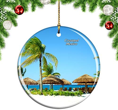 Weekino Mexico Beach Cozumel Christmas Xmas Tree Ornament Decoration Hanging Pendant Decor City Travel Souvenir Collection Double Sided Porcelain 2.85 Inch