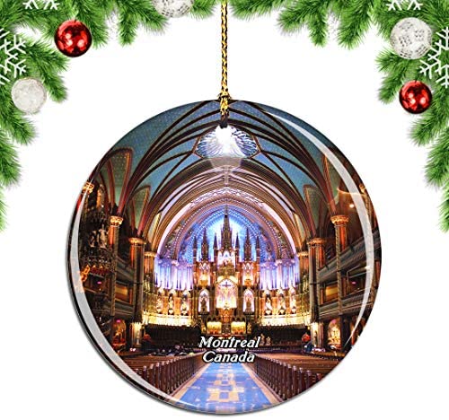 Weekino Canada Notre-Dame Basilica Montreal Christmas Ornament City Travel Souvenir Collection Double Sided Porcelain 2.85 Inch Hanging Tree Decoration