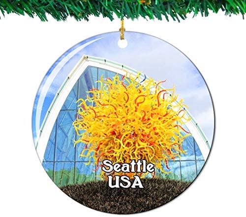 Weekino Chihuly Garden and Glass Seattle America USA Christmas Ornament City Travel Souvenir Collection Double Sided Porcelain 2.85 Inch Hanging Tree Decoration