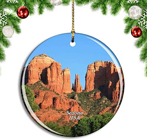 Weekino USA America Sedona Canyon Arizona Christmas Xmas Tree Ornament Decoration Hanging Pendant Decor City Travel Souvenir Collection Double Sided Porcelain 2.85 Inch