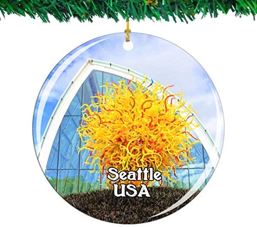 Weekino USA America Chihuly Garden and Glass Seattle Christmas Ornament City Travel Souvenir Collection Double Sided Porcelain 2.85 Inch Hanging Tree Decoration