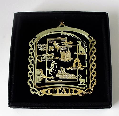 Utah State Brass Ornament Black Leatherette Gift Box