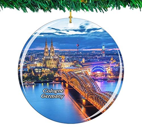 Weekino Germany Hohenzollern Bridge KolnTriangle Cologne Christmas Ornament City Travel Souvenir Collection Double Sided Porcelain 2.85 Inch Hanging Tree Decoration