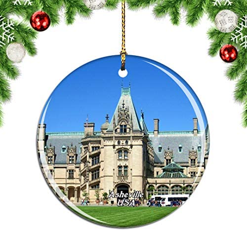 Weekino Biltmore Asheville America USA Christmas Ornament City Travel Souvenir Collection Double Sided Porcelain 2.85 Inch Hanging Tree Decoration