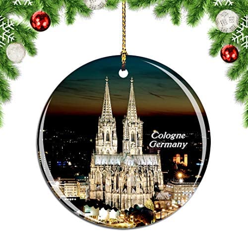 Weekino Germany Cologne Cathedral Christmas Xmas Tree Ornament Decoration Hanging Pendant Decor City Travel Souvenir Collection Double Sided Porcelain 2.85 Inch