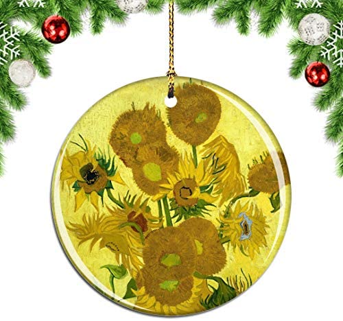 Weekino Holland Sunflower Van Gogh Christmas Xmas Tree Ornament Decoration Hanging Pendant Decor City Travel Souvenir Collection Double Sided Porcelain 2.85 Inch