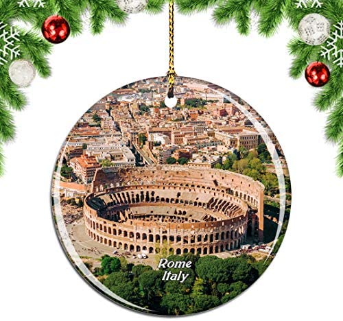 Weekino Italy Colosseum Rome .png Christmas Xmas Tree Ornament Decoration Hanging Pendant Decor City Travel Souvenir Collection Double Sided Porcelain 2.85 Inch