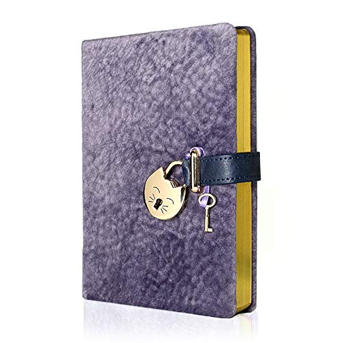 VICTORIA'S JOURNALS Cat Lock Diary, Plush Hard Cover B6 Ruled Gilded Edge Journal Travel Notebook Personal Organizer for Gift Blush, 5.3'' x 7.3''