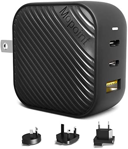 Mopoint 65W GaN USB C Charger GaN Type-C Charger with Foldable US Plug, 3-Port PD Fast Wall Charger Adapter with UK/EU/AU Travel Adapters, for MacBook USB-C Laptops iPad Pro iPhone Galaxy and More