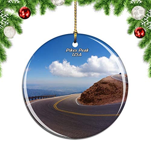 Weekino America USA Pikes Peak Highway Christmas Xmas Tree Ornament Decoration Hanging Pendant Decor City Travel Souvenir Collection Double Sided Porcelain 2.85 Inch