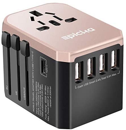 Universal Travel Power Adapter - EPICKA All in One Worldwide Wall Charger AC Plug Adaptor with 5.6A Smart Power and 3.0A Type-C for USA EU UK AUS (Rose Gold)
