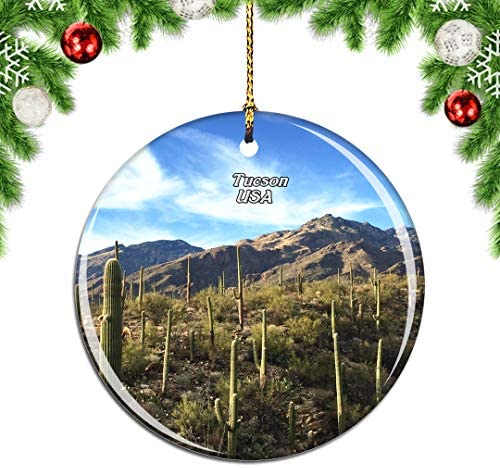 Weekino USA America Arizona-Sonora Desert Museum Tucson Christmas Xmas Tree Ornament Decoration Hanging Pendant Decor City Travel Souvenir Collection Double Sided Porcelain 2.85 Inch