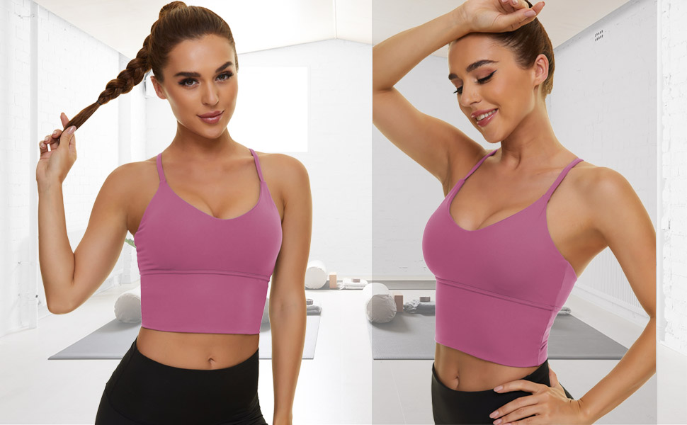 Padded Sport Bra for Women Longline Camisole Workout Crop Top Strappy Fitness Yoga Gym Tank Shirts M