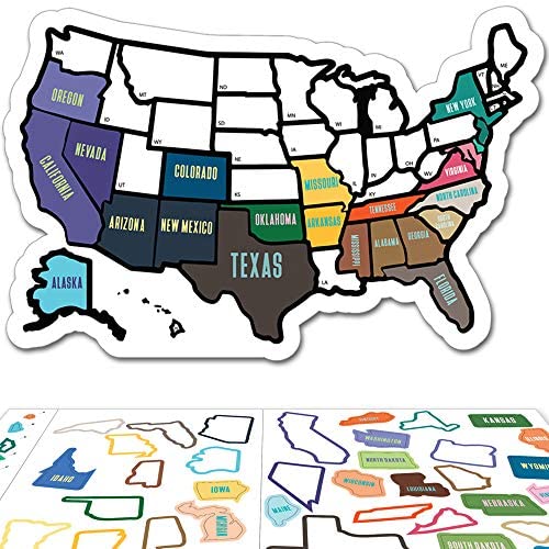 RV State Sticker Travel Map - 11" x 17" - USA States Visited Decal - United States Non Magnet Road Trip Window Stickers - Trailer Supplies & Accessories - Exterior or Interior Motorhome Wall Decals