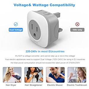 2 IN 1 Type G Travel Plug Adapter