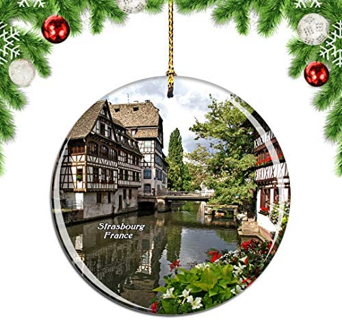 Weekino France Strasbourg Christmas Xmas Tree Ornament Decoration Hanging Pendant Decor City Travel Souvenir Collection Double Sided Porcelain 2.85 Inch