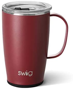 Swig Life 18oz Triple Insulated Travel Mug with Handle and Lid, Dishwasher Safe, Double Wall, and Vacuum Sealed Stainless Steel Coffee Mug in Matte Maroon/Black Print (Gameday Colors Edition)