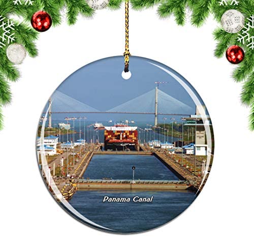 Weekino Panama Canal Christmas Xmas Tree Ornament Decoration Hanging Pendant Decor City Travel Souvenir Collection Double Sided Porcelain 2.85 Inch