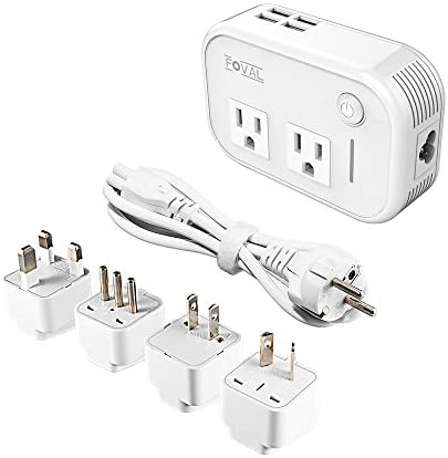 Foval International Travel Adapter Power Step Down 220v to 110v Voltage Converter with 4-port USB in UK European Italy Asia more than 150 Countries over the World