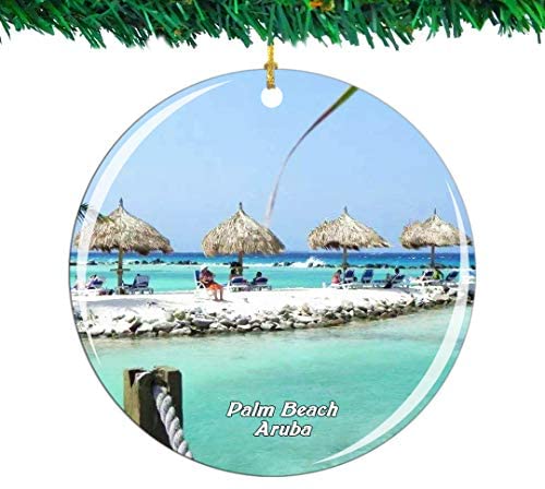 Weekino Palm Beach Aruba Christmas Ornament City Travel Souvenir Collection Double Sided Porcelain 2.85 Inch Hanging Tree Decoration