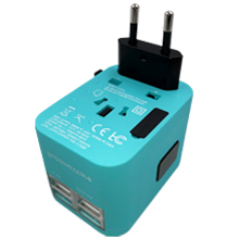 USB Type C Travel Power Plug Adapter (Turquoise) - 5 USB Ports (4 USB Type A + 1 USB Type C) Wall 