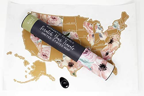 JetsetterMaps Scratch Your Travels Romantic Floral USA Map (Gold)