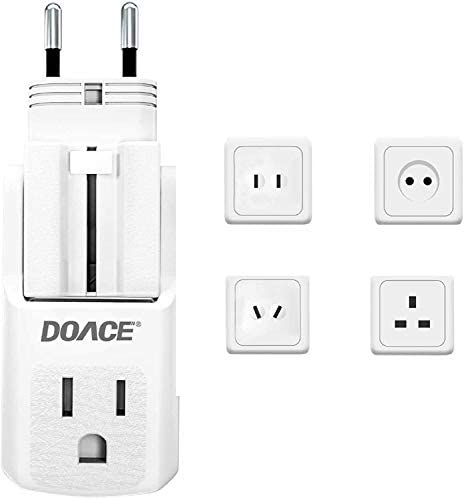 DOACE 10A Travel Adapter with 3 AC Outlets, All in One International Power Adapter Plugs for UK, EU, AU, Asia 190+ Countries, Light, Compact Size Wall Charger Adaptor for Cell Phone, Camera, Laptop