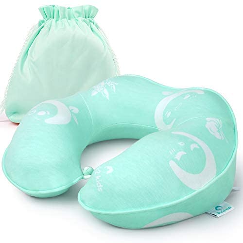 Kids Travel Neck Pillow for Airplane, Head and Neck Support for Kids Boys and Girls Age 3 to 10 (Green)