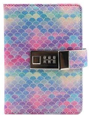 Eilova Creative Mermaid Scale Pattern PU Personal Travel Daily Journal Diary Writing Planner Notebook Classic Notepad Pen Loop with Combination Lock(A6 Blank, 80Sheets/160Pages)