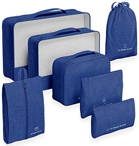 Packing Cubes Set for Suitcases Luggage Organizer Weekender Travel Essentials Classic & Elegant Design Gift Choice (Super Navy Blue)