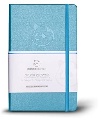 Panda Planner - Daily Planner, Calendar and Gratitude Journal to Increase Productivity, Time Management & Happiness - Hardcover, Undated Day - Quarter Year Planner - Guaranteed (Cyan)