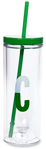 Kate Spade New York Insulated Initial Tumbler with Reusable Straw, 20 Ounce Acrylic Travel Cup with Lid, C (green)