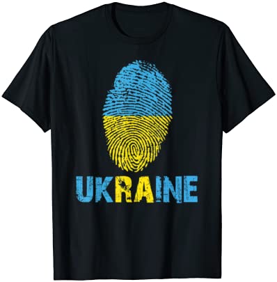 UKRAINE Finger Print Flag Tshirt I Love UKRAINE Travel Tee T-Shirt