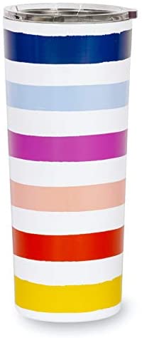 Kate Spade New York Colorful Insulated Stainless Steel Tumbler, 24 Ounce Double Wall Travel Cup with Lid, Candy Stripe