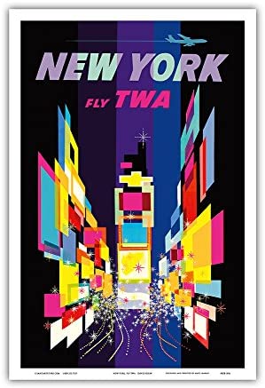 New York - Times Square - Fly TWA (Trans World Airlines) - Vintage Airline Travel Poster by David Klein - Master Art Print 12in x 18in
