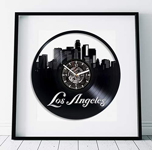 Kovides Los Angeles Room Art Handmade Gift Wall Clock Modern USA Art Lp Retro Vinyl Record Wall Clock Large Travel Gift Birthday Gift Idea for Woman City Art Los Angeles Clock Wall Clock Vintage