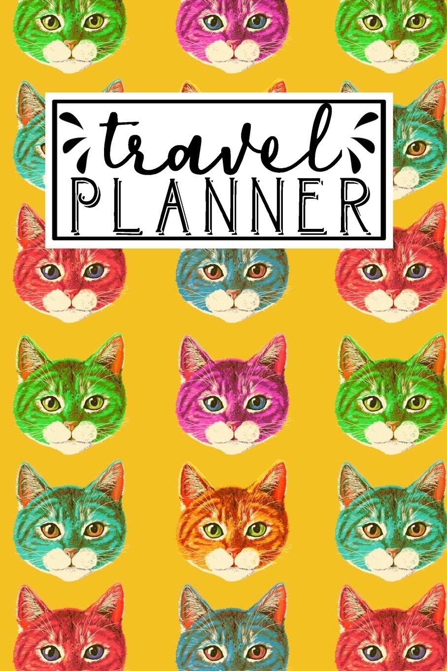 Travel Planner: Cute Colorful Animal Cat Pattern in Yellow Cover Gift