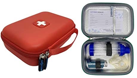 86NEURONS - The Original Asthma Inhaler Travel case and Medicine Bag. Insulated Hard case. Use for Asthma Allergy meds for Kids and Adults. Fits Inhaler Spacer epipen mask Medication (red)