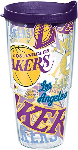 Tervis NBA Los Angeles Lakers All Over Tumbler with Wrap and Royal Purple Lid 24oz, Clear