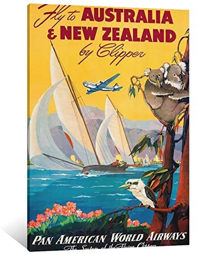 great Vintage Travel Poster Australia New Zealand 1960, Fly TWA, Vintage Advertisement Poster Decorative Painting Canvas Wall Art Living Room Posters Bedroom Painting 16×24inch(40×60cm)