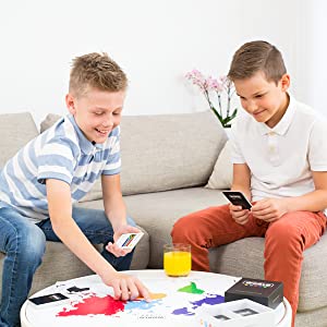 Kids playing educational geography card game with flags countries learning about the world